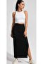 Women's Black High Waist Side Slit Soft Modal Combed Cotton Stretchy Maxi Skirt - 4