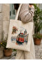 Istanbul Themed, Printed Raw Fabric Bag, Shoulder Bag, Shopping Bag