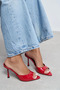 Red Patent Leather Open Toe Women's Thin Heeled Slippers - 2