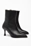 Lina Black Leather Pointed Toe Heeled Women's Boots - 5