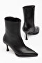 Lina Black Leather Pointed Toe Heeled Women's Boots