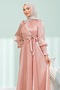 Powder Side Tie Sleeve Detailed Janjan Evening Dress - 2