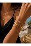 Steel 2-Piece Women's Bracelet Combination / Zircon Stone Oval Model with Elevator Design / Handcuff Model / Gold Color - 2