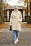Women's Double-Breasted Lined Buttoned Beige Plush Coat