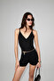 Melito women's soft and flexible organic cotton black tank top with low-cut neckline - 2