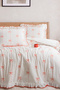 Double Duvet Cover Set Cotton Pomegranate Flower Striped Bow Ornament Overlocked Ruffles