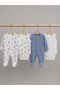 E4 Piece 100% Cotton Teddy Bear Patterned & Striped Baby Romper Set – Blue-White (0-3 Months) Seasonal