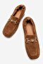 Fennisa Women's Genuine Leather Stone Detailed Short Heeled Loafer Shoes Tan Suede - 5