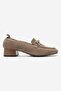 Fennisa Women's Genuine Leather Stone Detailed Short Heeled Loafer Shoes Mink Suede - 3