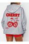 Women's Gray Cheery 88 Printed 3 Thread Hooded Hoodie Sweatshirt - 3