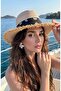 Premium Women's Summer Wide Brim Bandana Cowboy Hat with Stripe - 2