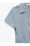 Zippered V-Neck Short Sleeve Slim Fit Checkered Shirt - 8