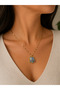 Women's Gold Color Blue Flower and Butterfly Figured Vintage Necklace