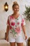 Italian White-Red Pool Collar Short Sleeve Floral Slim Digital Printed Mercerized Woven Blouse 65 65 - 3