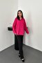 Women's Fuchsia Poplin Shirt Long Sleeve Shirt Collar Buttoned Loose Fit - 3