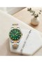 Men's Steel Wristwatch Green Dial Classic Stylish Analog Wrist Watch with Calendar Bracelet Gift Frn10 - 2