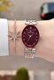 Dial with Burgundy Strap, Rose Gray Color, Same as in the Image, 24 mm Women's Wristwatch and Bracelet - 2