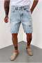 Men's Light Blue Denim Ripped Detailed Washed Jean Shorts Ke-487