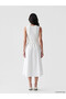 Original Oval Neck Belted Pleated Dress - 4