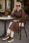 Women's Hooded Zippered Leather Brown Hoodie - 5