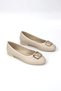 Zarelle V-Strap Buckle Detail Beige Leather Round Toe Women's Ballet Flats HB006 - 2
