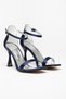 Women's Thin Heeled Navy Blue Satin Strap Evening Dress Shoes - 2
