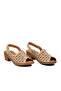 Beige Soft Comfortable Sole Velcro Closure Genuine Leather Women's Heeled Sandals 45223 - 2