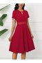 Women's Short Sleeve Round Neck Drop Detail Janjan Dress - 6