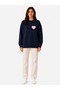 Minimal Heart Print Detailed Shirred 2 Thread Crew Neck Sweatshirt