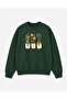 Jar Flower Print Detailed Embroidered 2 Thread Crew Neck Sweatshirt