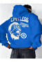 Men's premium printed hooded sweatshirt with three-thread cotton interior and kangaroo pocket - sax blue