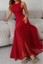 Women's Strappy Crew Neck Asymmetrical Hem Tulle Detailed Long Imported Crepe Dress - 5