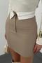 Women's Beige Mini Pencil Skirt with Ball Belt Detail, High Waist, Straight Fit - 4