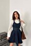 Women's Blue Dress with Cups, Straps, Belt, Denim, Mini A-Line, Pockets, Washable - 4