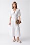 2219 Women's Lined V-Neck Balloon Sleeve Floral Openwork Midi Dress White - 5
