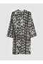 Blue Shawl Collar Patterned Women's Kimono with Belted Waist - 5