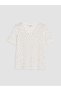 Vizyon New Season Ecru V-Neck Polka Dot Women's T-Shirt - 5
