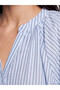 Vizyon New Season Blue Crochet Collar Striped Gathered Blouse - 3