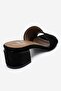 Delavie Black Suede Genuine Leather Women's Thick Heeled Slippers - 5