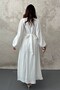Women's White Long Sleeve Gathered Balloon Sleeve Round Neck Maxi Dress - 5