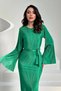 Women's Green Pleated Maxi Dress Round Neck Spanish Sleeve Belted Lined - 3