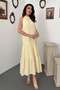 Women's Yellow Maxi Dress with Guipure Stripes, Layered, High Neck, Sleeveless, Woven