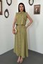 Women's Olive Vest Skirt Set with Shirt Collar, Cropped Buttons, and Long Skirt