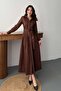 Women's Brown Shirt Dress Long Sleeve Belted Buttoned Pocketed Poplin Maxi - 2