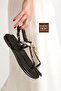 Black Genuine Leather Flip-Flop Heelless Summer Sandals Yalem - 2
