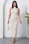 Halter Neck Embroidered Tulle Dress Grs4101