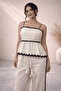 Layered Thin-Strap Blouse with Ruffled Edges in Beige Color