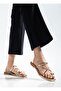 Gold Women's Slippers Short Flat Heel Gold Banded Accessory Detailed Casual Flip Flops