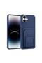 Apple iPhone 16 Compatible Case with Stand and Card Holder Silicone Case Navy Blue