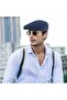 1 Summer beret, breathable mesh flat-top summer hat, men's hat, adjustable, blue, size 35. - 2